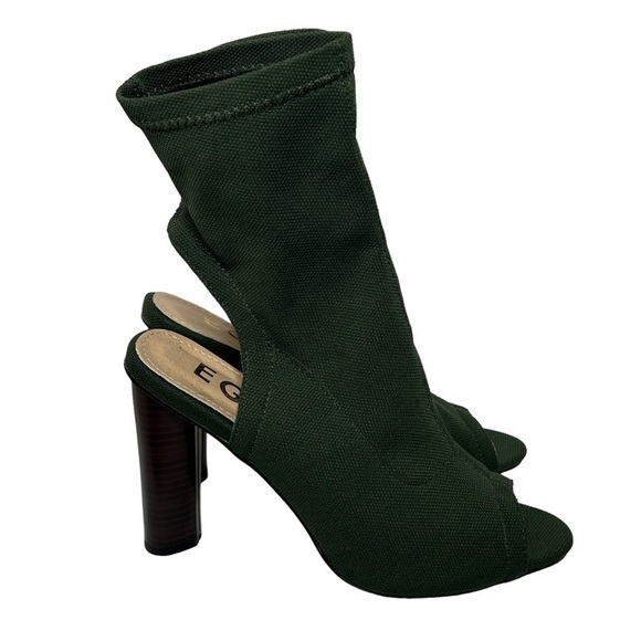 EGO Forest Green Knit Above Ankle Pull On Peep Toe Heels - Picture 1 of 16